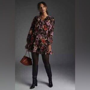 Pilcro Floral Long Sleeve Mini Dress in Black and Purple